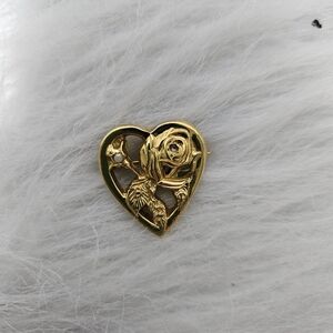 Vintage Gold Heart Rose Brooch